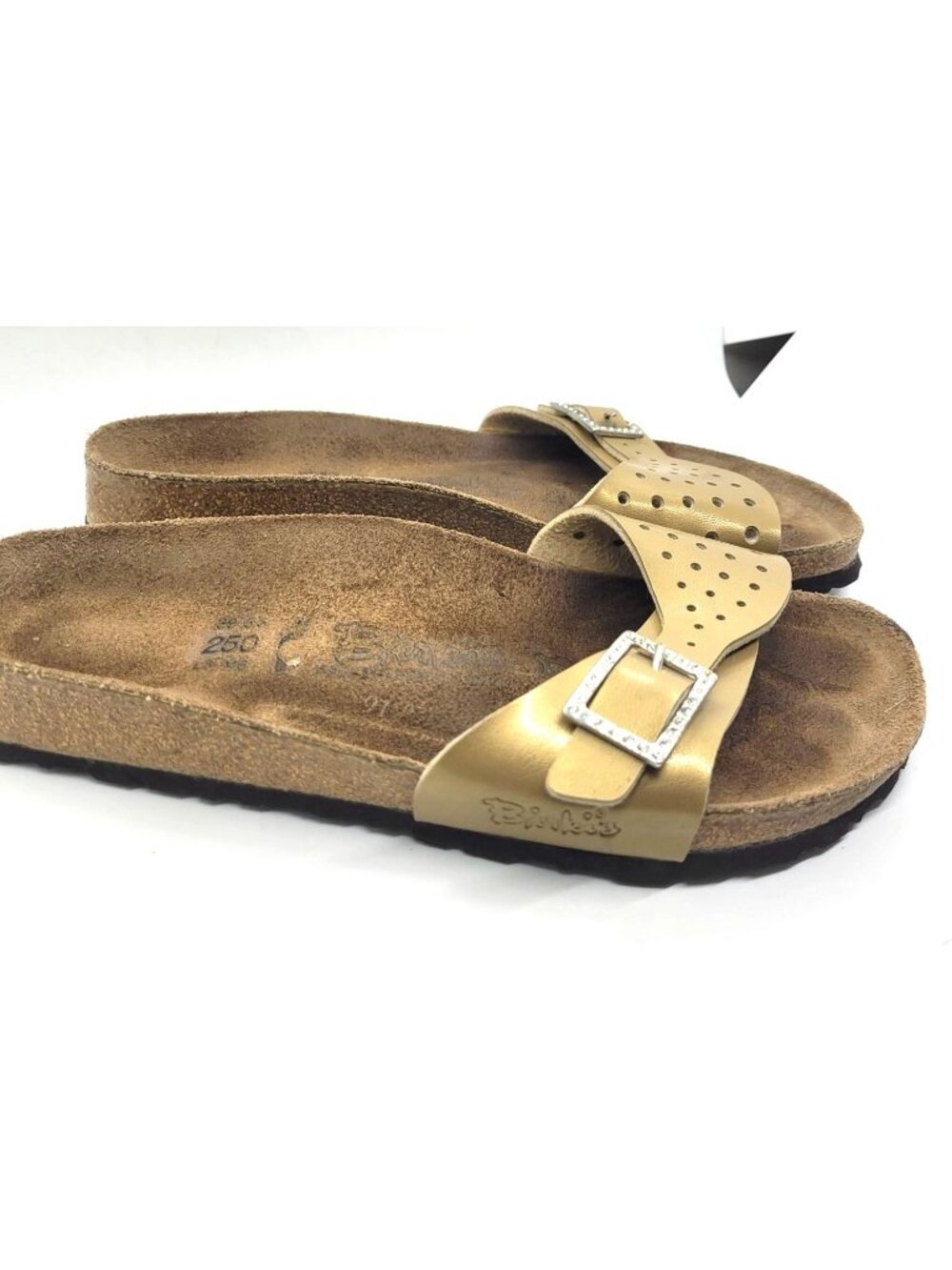 Birkis Womens Sandals Size 8 US Light Tan Cork Footbed Rhinestone Buckle
